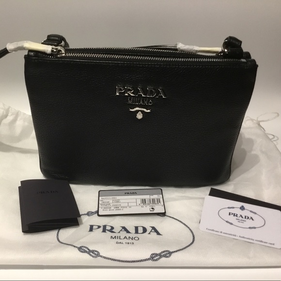 Prada♥️NEW♥️double zip Cossbody black /silver - Picture 7 of 8